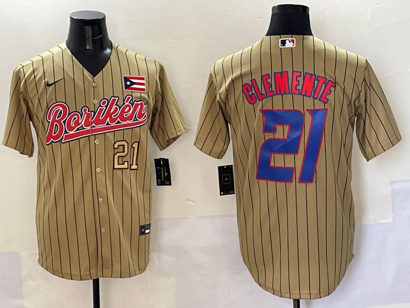 Men Puerto Rico #21 Clemente Brown Stripe Joint Name 2025 Nike MLB Jersey style 2->more jerseys->MLB Jersey